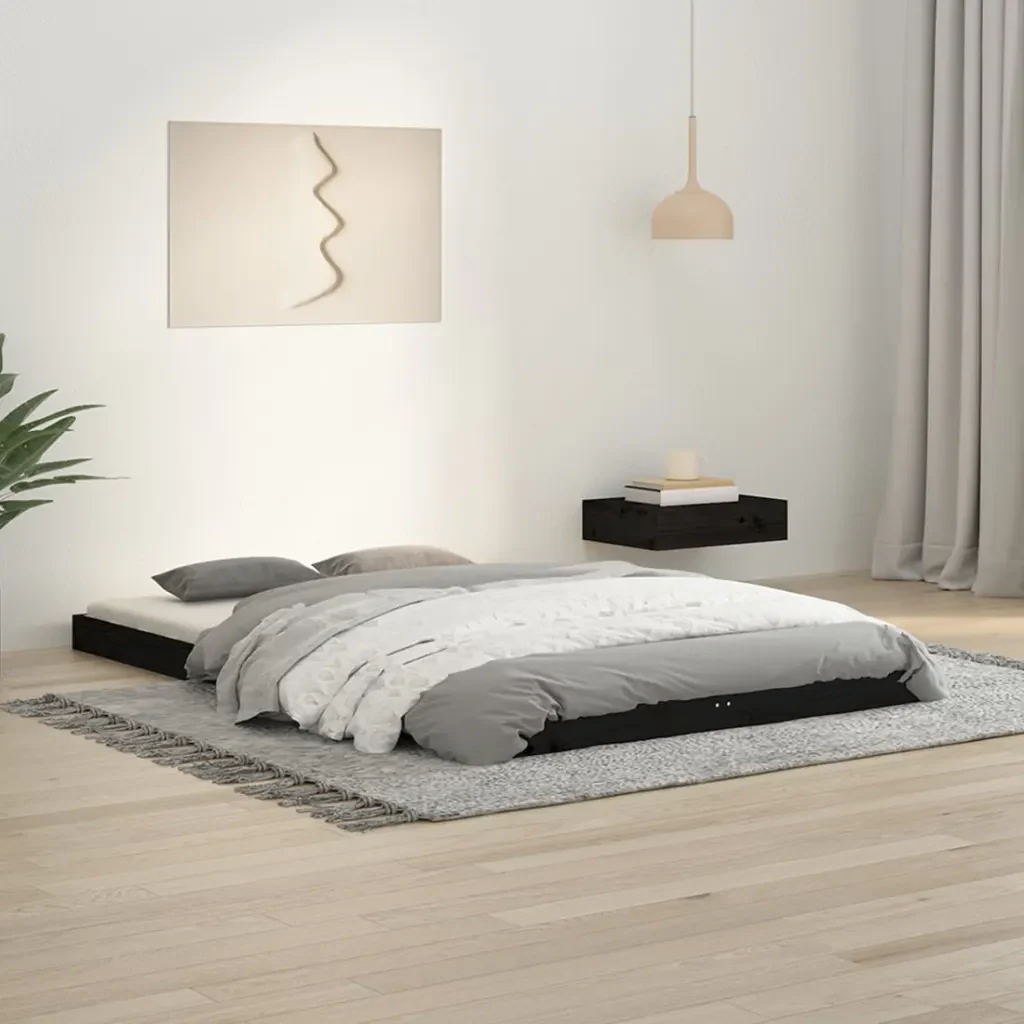 Letto matrimoniale | Letto per adulti | Giroletto Nero 120x190 cm Small Double Legno Massello di Pino - Image 2