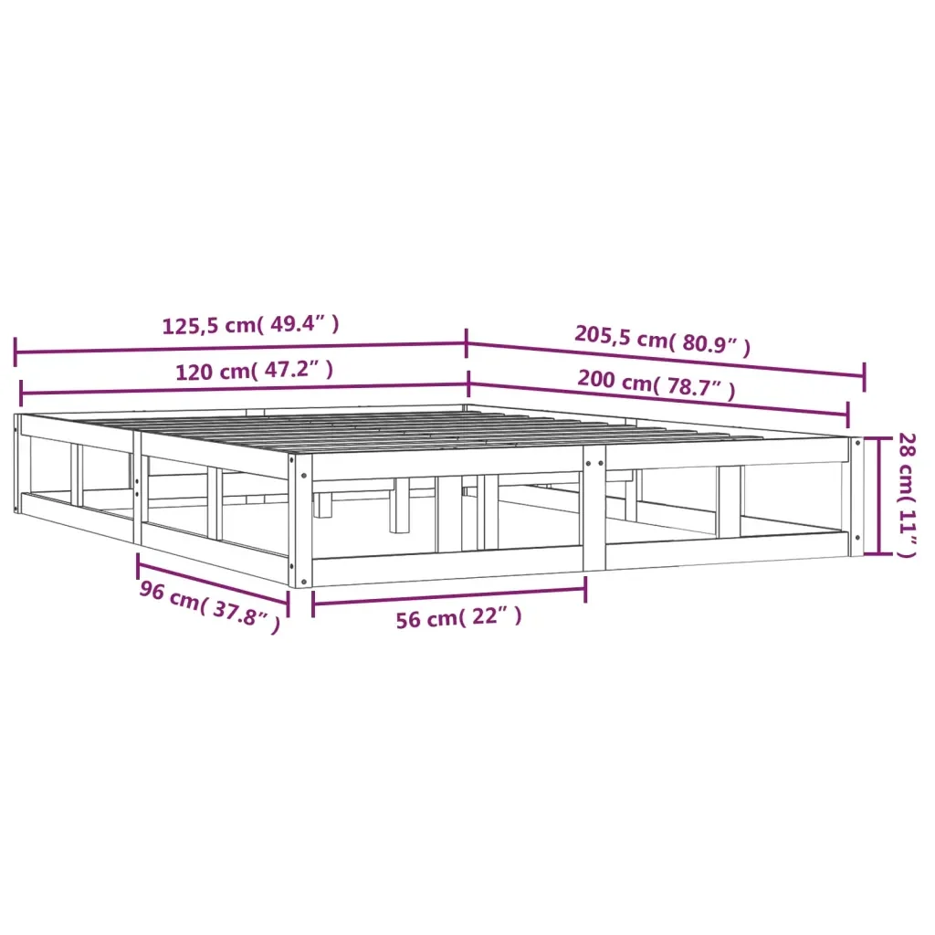 Letto matrimoniale | Letto per adulti | Giroletto Nero 120x200 cm in Legno Massello - Image 9