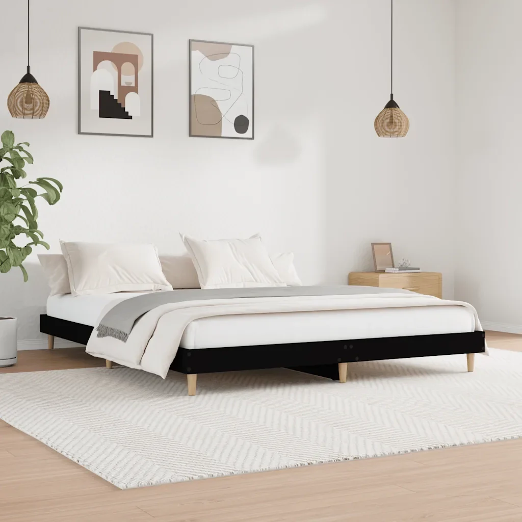 Letto matrimoniale | Letto per adulti | Giroletto Nero 120x200 cm in Legno Multistrato - Image 2