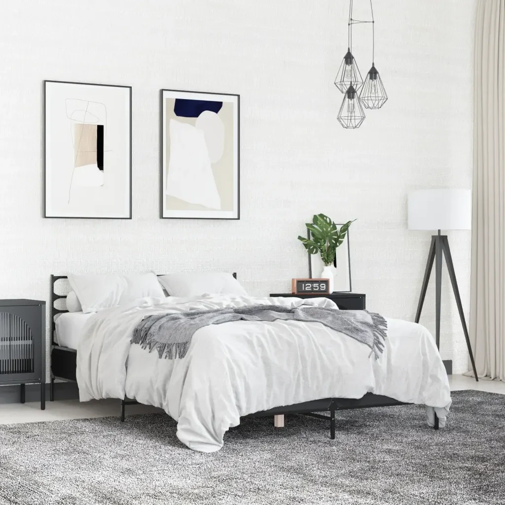 Letto matrimoniale | Letto per adulti | Giroletto Nero 120x200 cm in Legno Multistrato e Metallo - Image 2