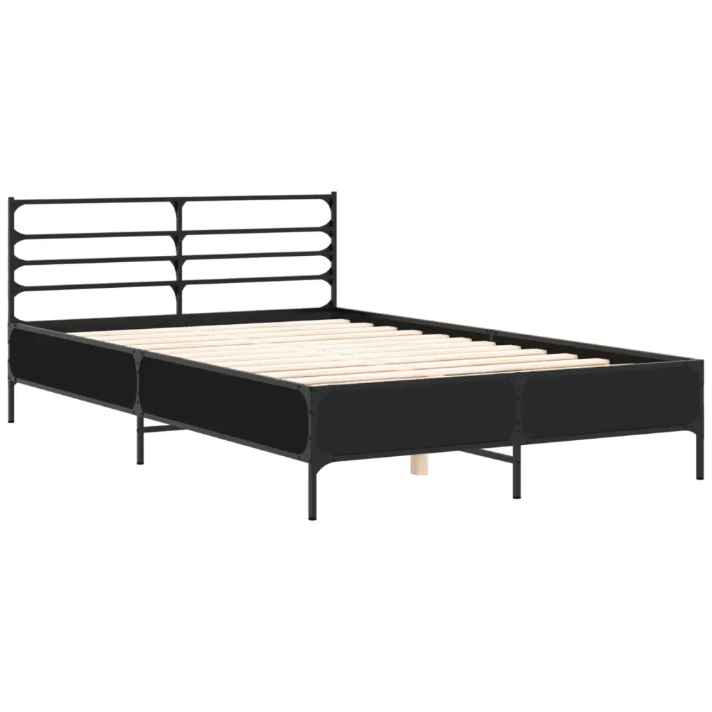Letto matrimoniale | Letto per adulti | Giroletto Nero 120x200 cm in Legno Multistrato e Metallo - Image 4