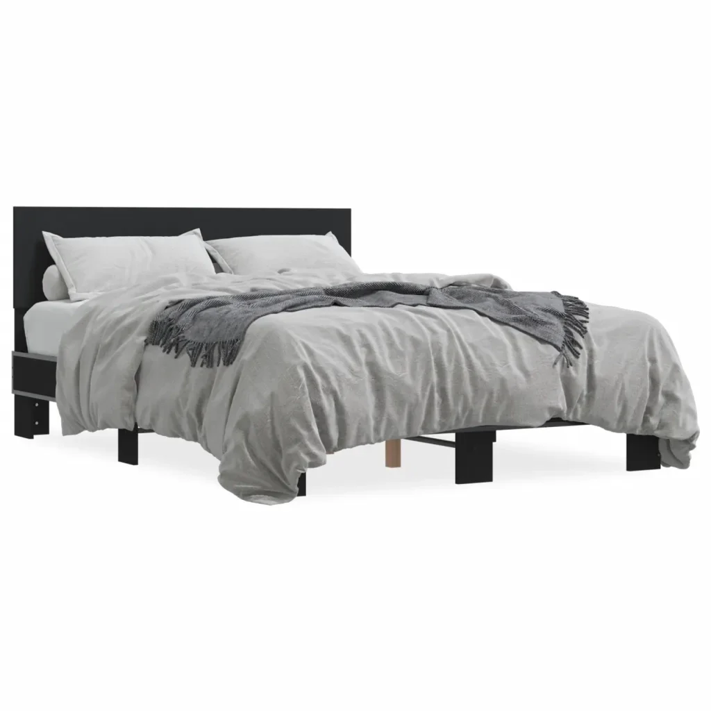 Letto matrimoniale | Letto per adulti | Giroletto Nero 120x200 cm in Legno Multistrato e Metallo
