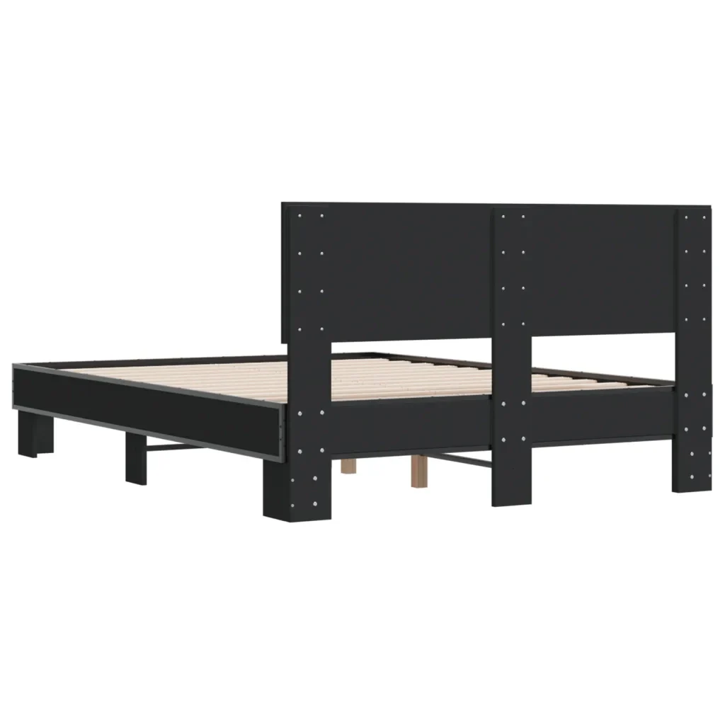 Letto matrimoniale | Letto per adulti | Giroletto Nero 120x200 cm in Legno Multistrato e Metallo - Image 6
