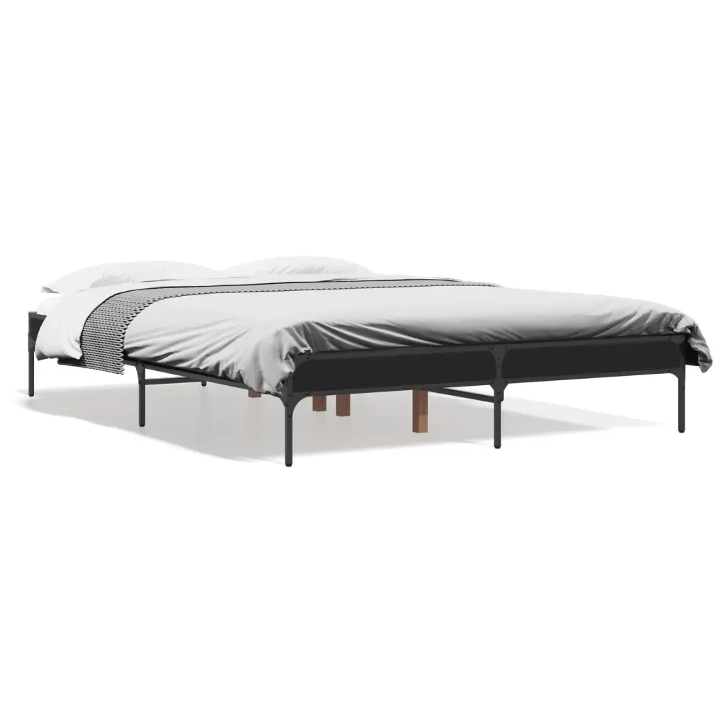 Letto matrimoniale | Letto per adulti | Giroletto Nero 120x200 cm in Legno Multistrato e Metallo