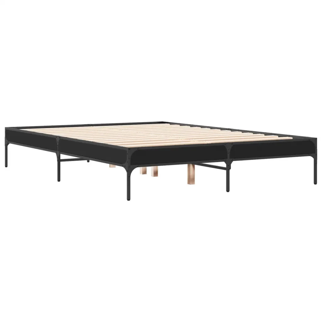 Letto matrimoniale | Letto per adulti | Giroletto Nero 120x200 cm in Legno Multistrato e Metallo - Image 3