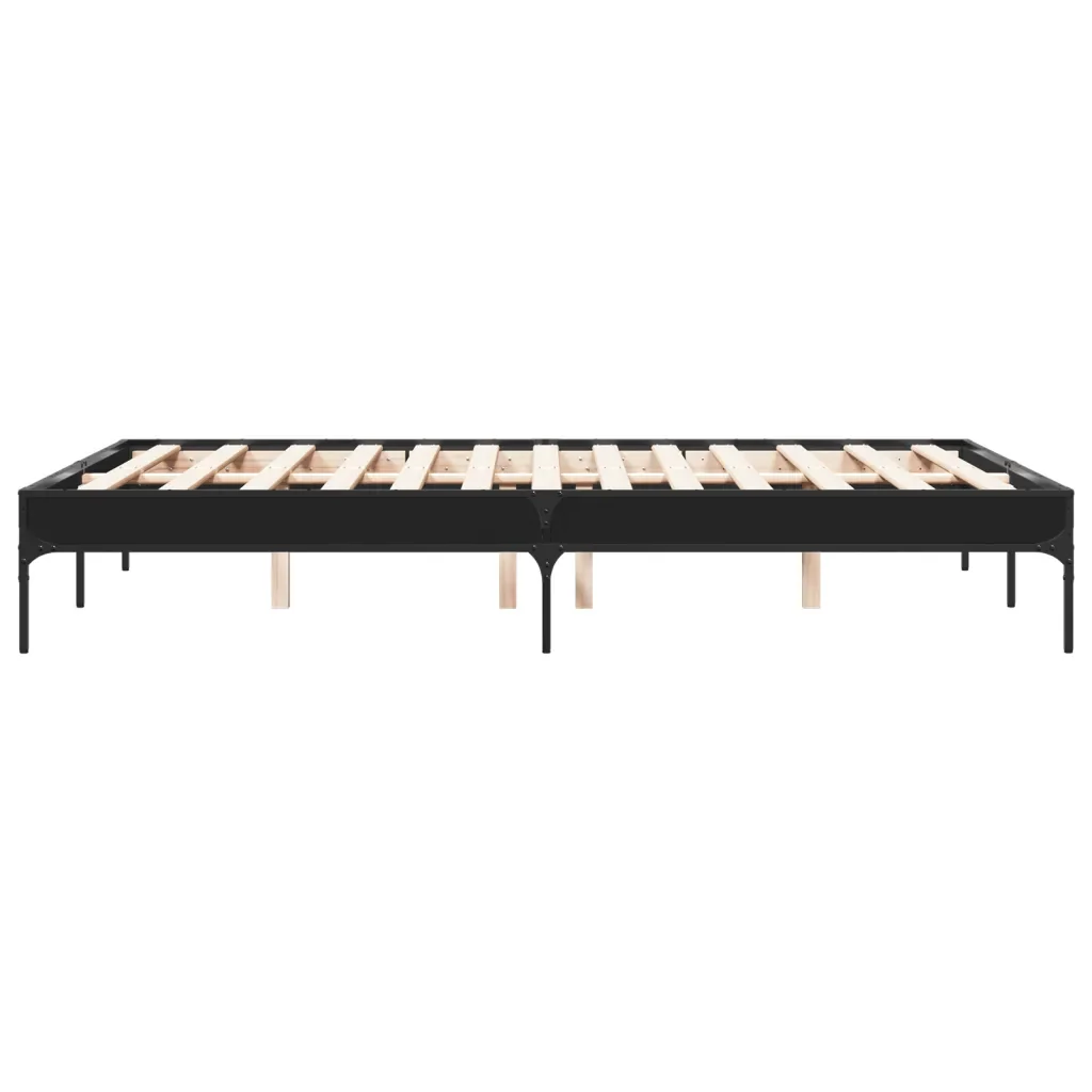 Letto matrimoniale | Letto per adulti | Giroletto Nero 120x200 cm in Legno Multistrato e Metallo - Image 5