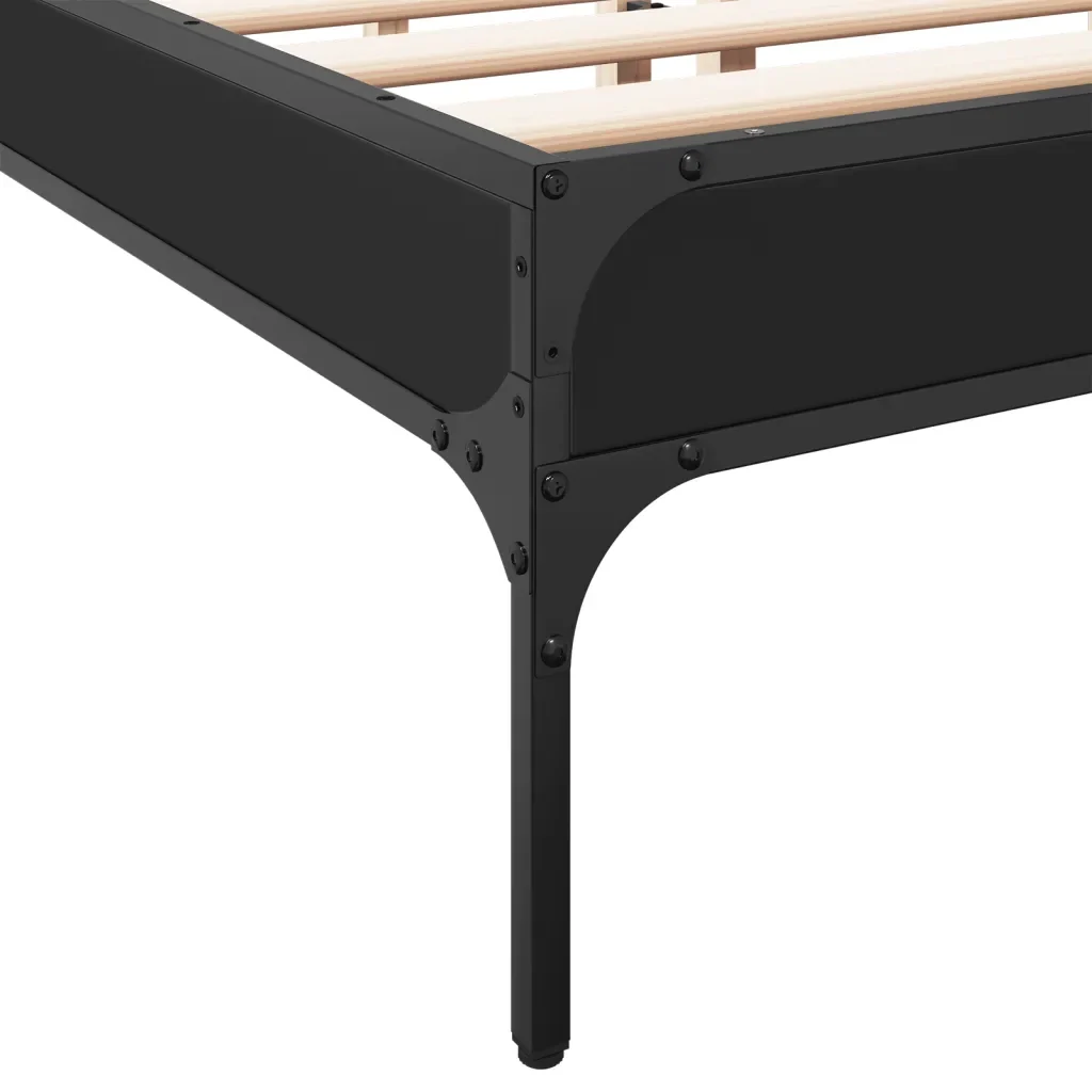 Letto matrimoniale | Letto per adulti | Giroletto Nero 120x200 cm in Legno Multistrato e Metallo - Image 7