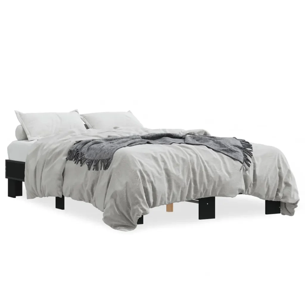 Letto matrimoniale | Letto per adulti | Giroletto Nero 120x200 cm in Legno Multistrato e Metallo