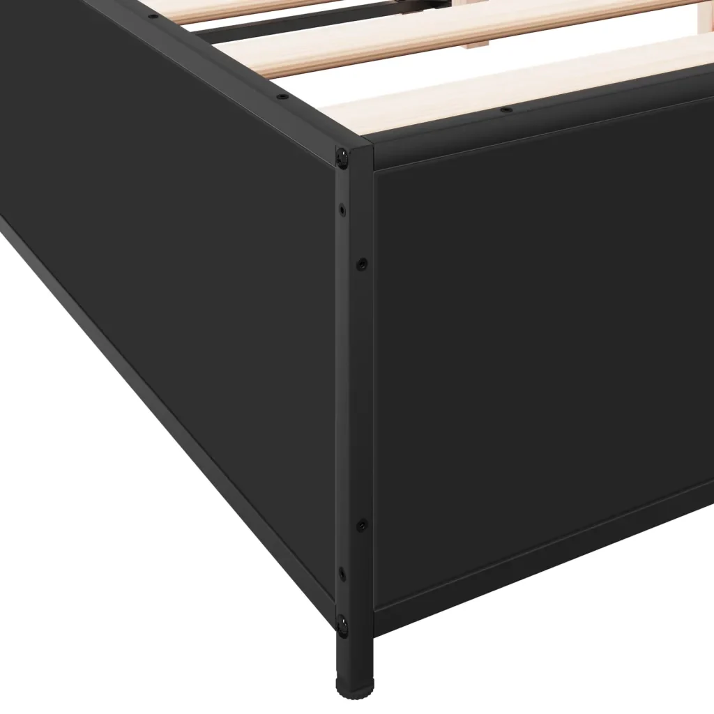 Letto matrimoniale | Letto per adulti | Giroletto Nero 120x200 cm in Legno Multistrato e Metallo - Image 7