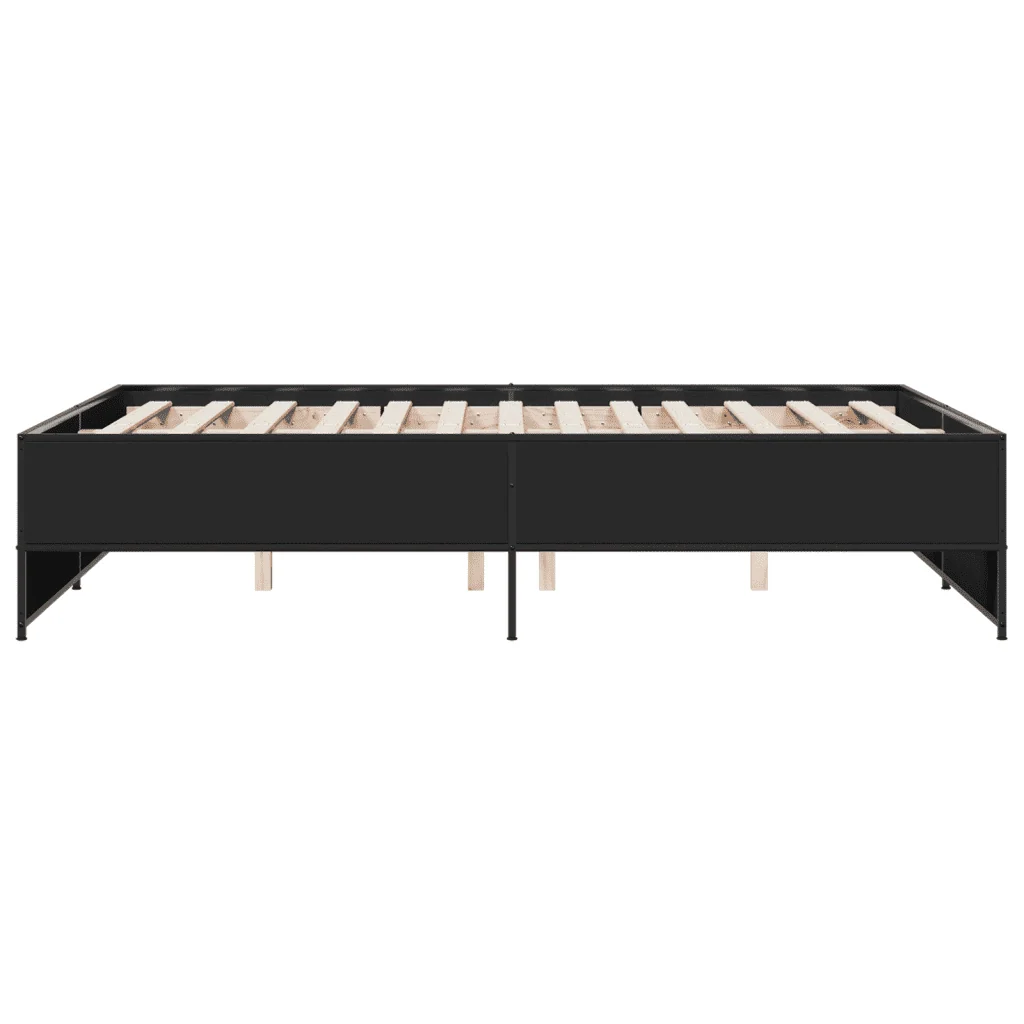 Letto matrimoniale | Letto per adulti | Giroletto Nero 120x200 cm in Legno Multistrato e Metallo - Image 5