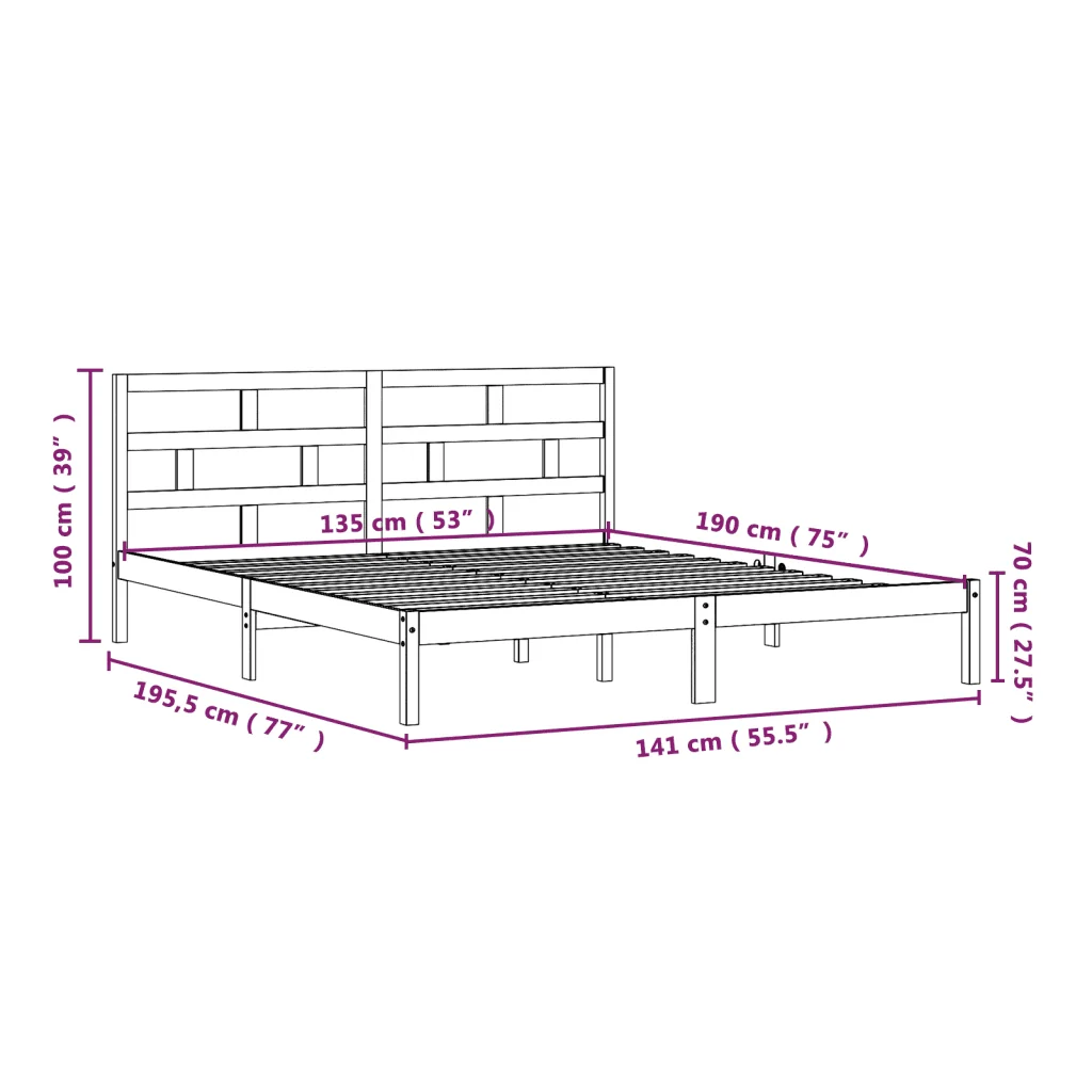 Letto matrimoniale | Letto per adulti | Giroletto Nero 135x190 cm Double in legno Massello - Image 9