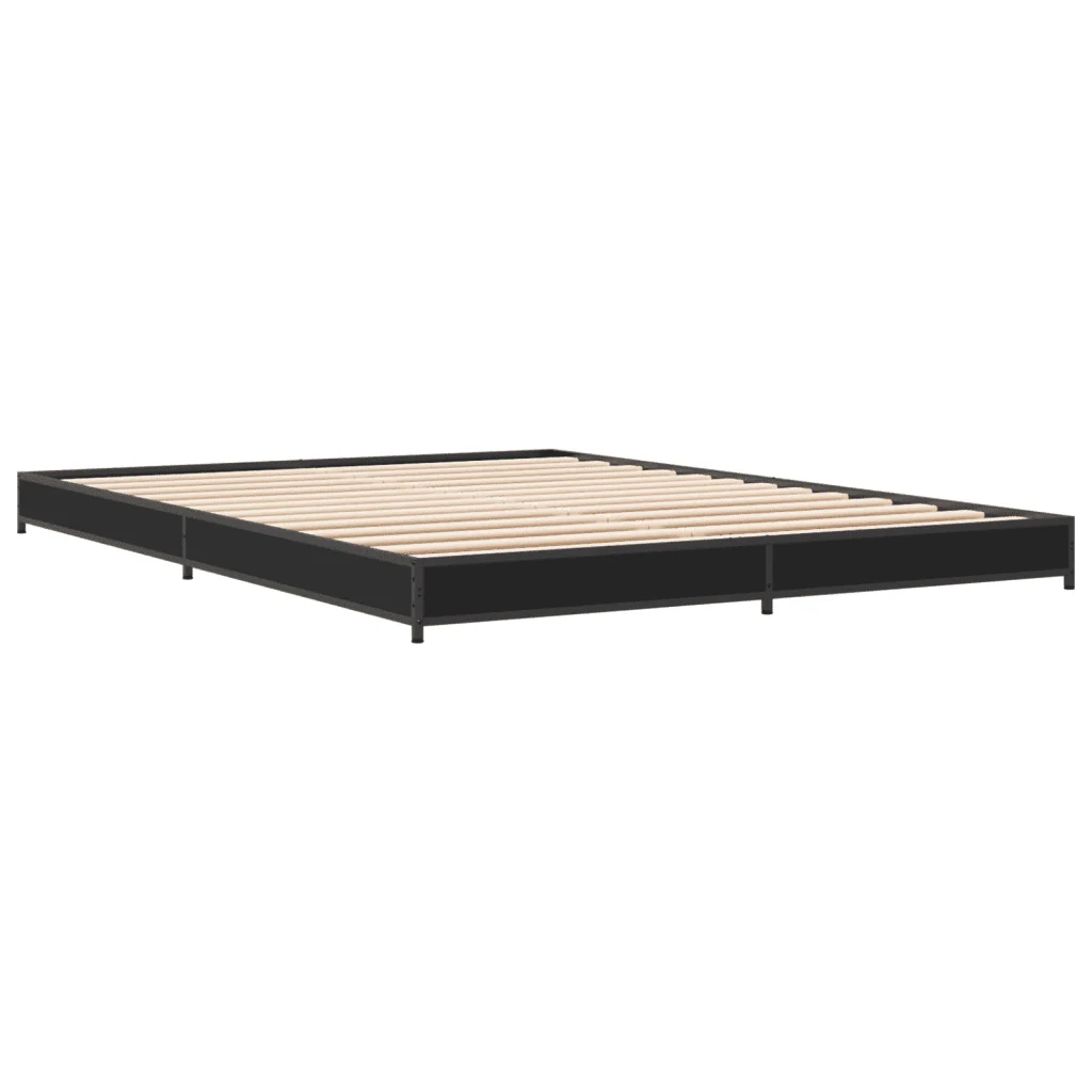 Letto matrimoniale | Letto per adulti | Giroletto Nero 135x190 cm in Legno Multistrato e Metallo - Image 3
