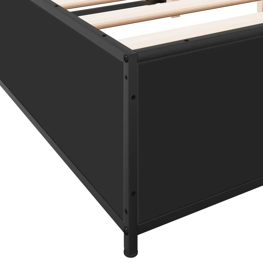 Letto matrimoniale | Letto per adulti | Giroletto Nero 135x190 cm in Legno Multistrato e Metallo - Image 7