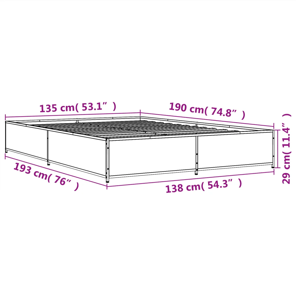 Letto matrimoniale | Letto per adulti | Giroletto Nero 135x190 cm in Legno Multistrato e Metallo - Image 9
