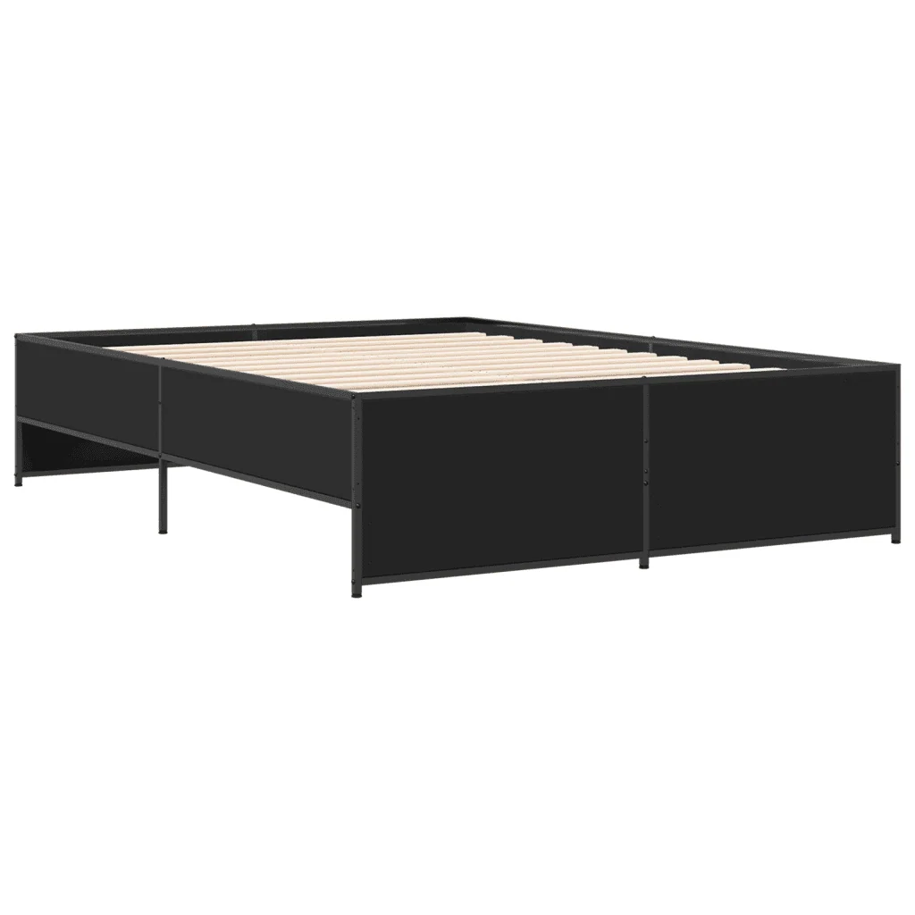 Letto matrimoniale | Letto per adulti | Giroletto Nero 135x190 cm in Legno Multistrato e Metallo - Image 3
