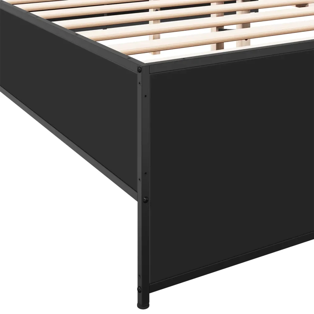 Letto matrimoniale | Letto per adulti | Giroletto Nero 135x190 cm in Legno Multistrato e Metallo - Image 7
