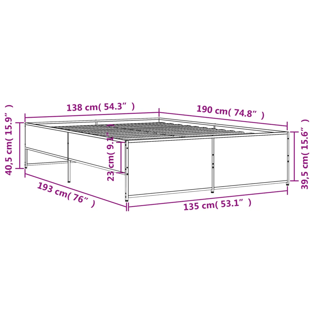 Letto matrimoniale | Letto per adulti | Giroletto Nero 135x190 cm in Legno Multistrato e Metallo - Image 9