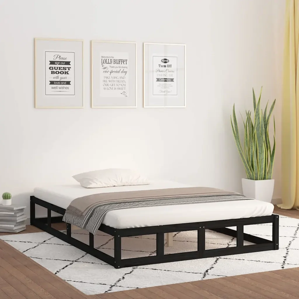 Letto matrimoniale | Letto per adulti | Giroletto Nero 140x190 cm in Legno Massello - Image 2