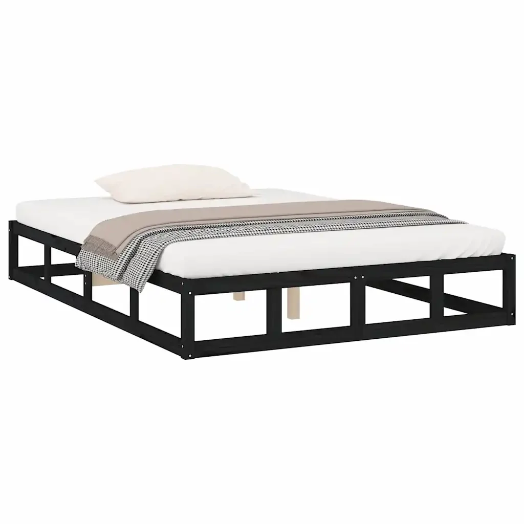 Letto matrimoniale | Letto per adulti | Giroletto Nero 140x190 cm in Legno Massello - Image 3