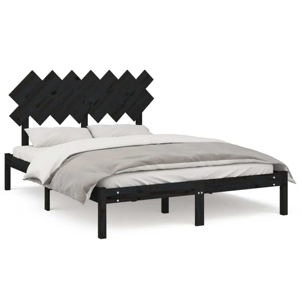 Letto matrimoniale | Letto per adulti | Giroletto Nero 140x190 cm in Legno Massello