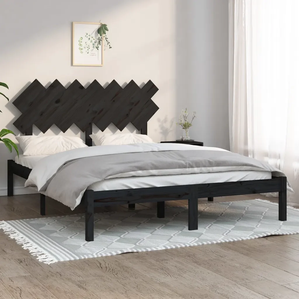 Letto matrimoniale | Letto per adulti | Giroletto Nero 140x190 cm in Legno Massello - Image 2