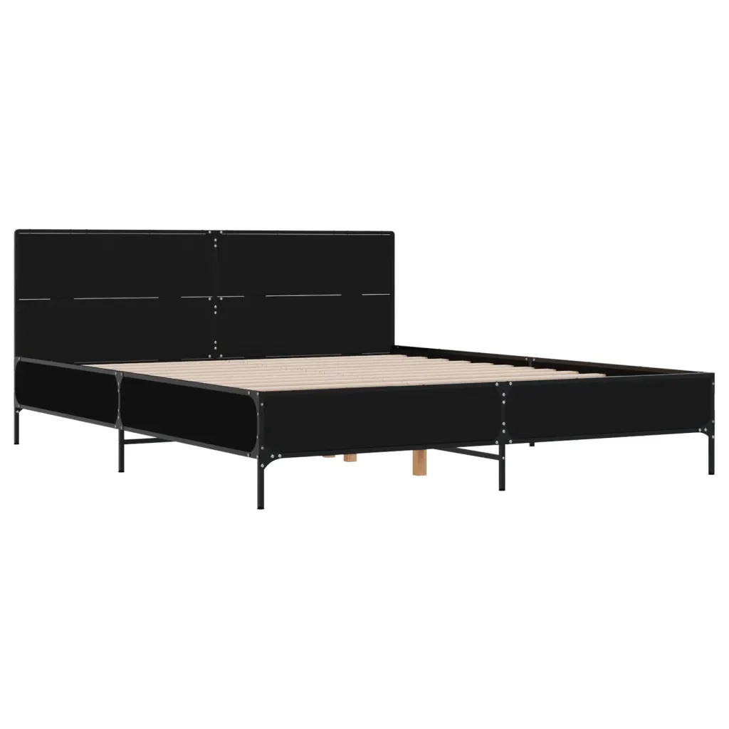 Letto matrimoniale | Letto per adulti | Giroletto Nero 140x190 cm in Legno Multistrato e Metallo - Image 4