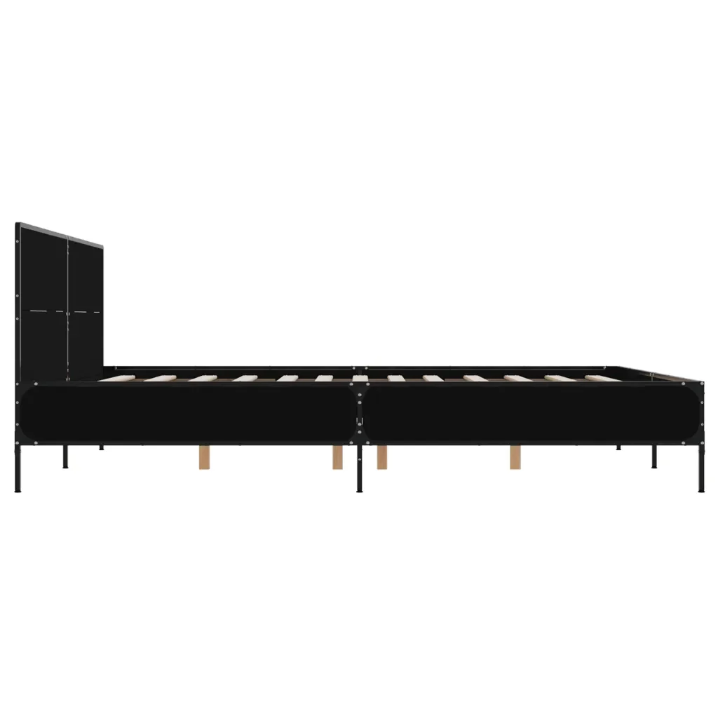Letto matrimoniale | Letto per adulti | Giroletto Nero 140x190 cm in Legno Multistrato e Metallo - Image 5