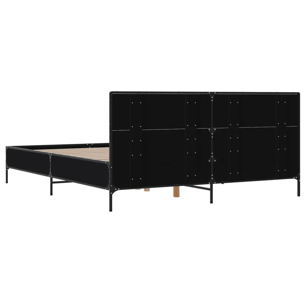 Letto matrimoniale | Letto per adulti | Giroletto Nero 140x190 cm in Legno Multistrato e Metallo - Image 6