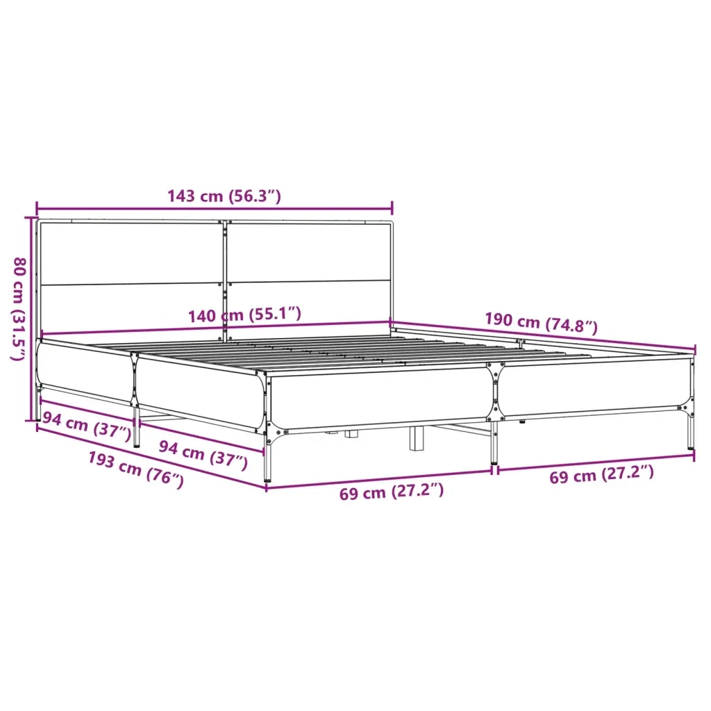 Letto matrimoniale | Letto per adulti | Giroletto Nero 140x190 cm in Legno Multistrato e Metallo - Image 9