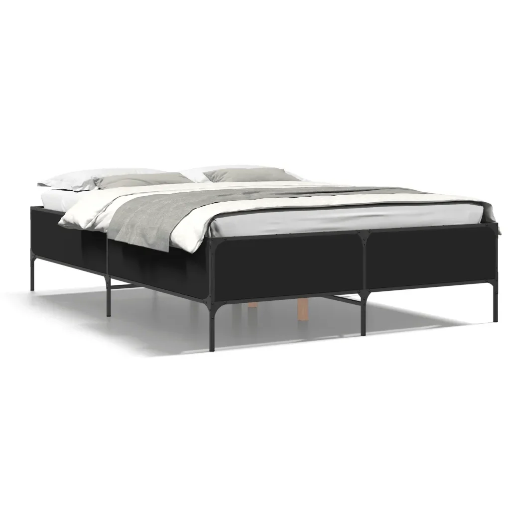 Letto matrimoniale | Letto per adulti | Giroletto Nero 140x190 cm in Legno Multistrato e Metallo