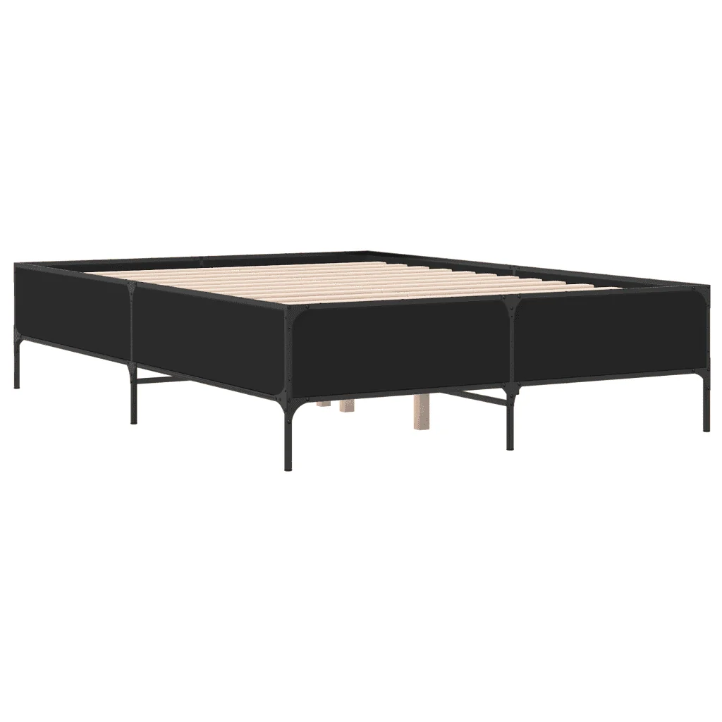 Letto matrimoniale | Letto per adulti | Giroletto Nero 140x190 cm in Legno Multistrato e Metallo - Image 6
