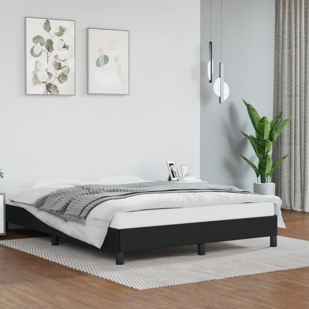 Letto matrimoniale | Letto per adulti | Giroletto Nero 140x190 cm in Similpelle - Image 2