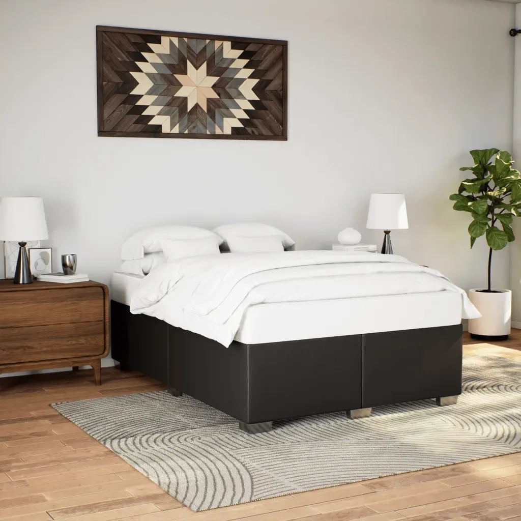 Letto matrimoniale | Letto per adulti | Giroletto Nero 140x190 cm in Similpelle - Image 2