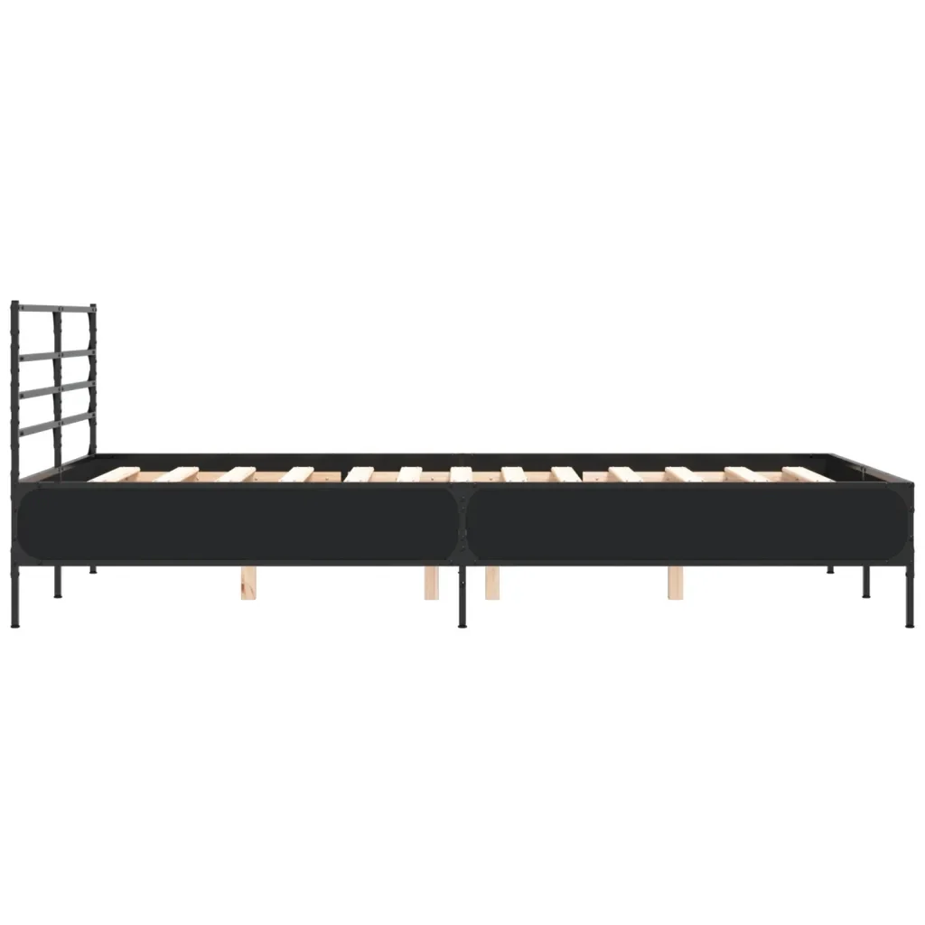 Letto matrimoniale | Letto per adulti | Giroletto Nero 140x200 cm in Legno Multistrato e Metallo - Image 5