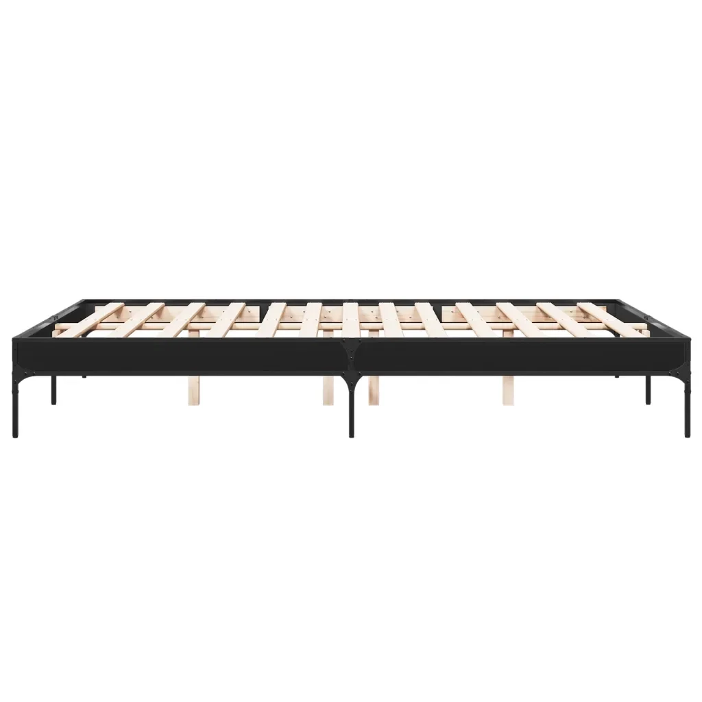 Letto matrimoniale | Letto per adulti | Giroletto Nero 140x200 cm in Legno Multistrato e Metallo - Image 5