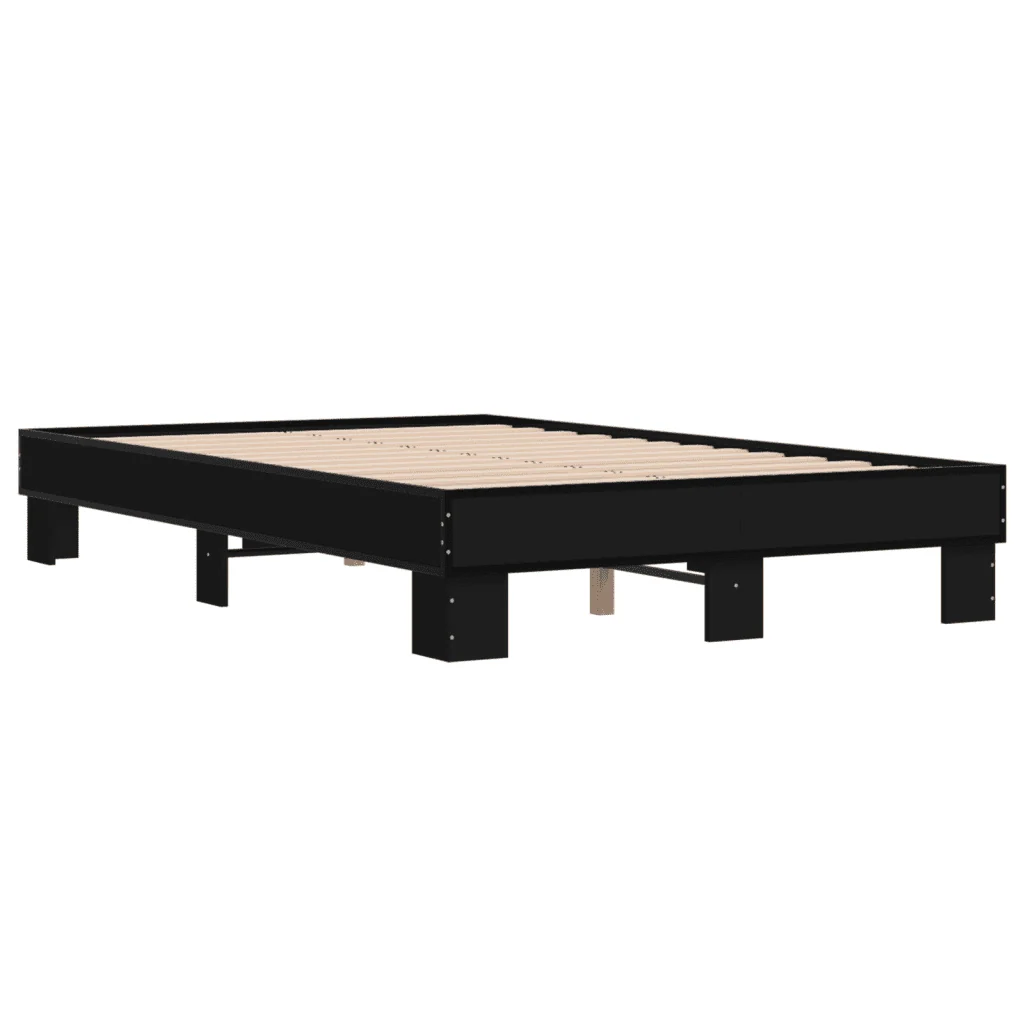 Letto matrimoniale | Letto per adulti | Giroletto Nero 140x200 cm in Legno Multistrato e Metallo - Image 3