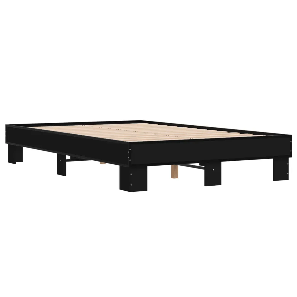 Letto matrimoniale | Letto per adulti | Giroletto Nero 140x200 cm in Legno Multistrato e Metallo - Image 6