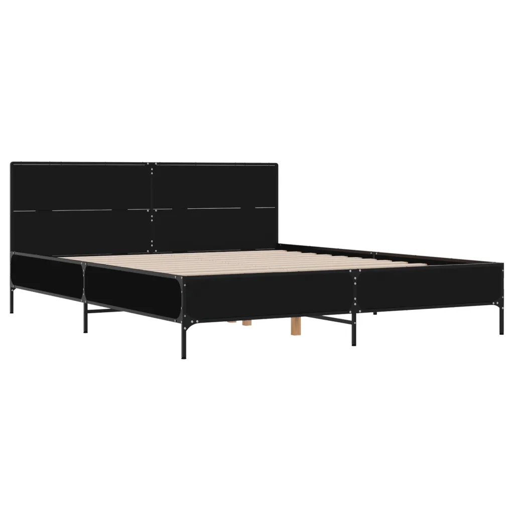 Letto matrimoniale | Letto per adulti | Giroletto Nero 140x200 cm in Legno Multistrato e Metallo - Image 3