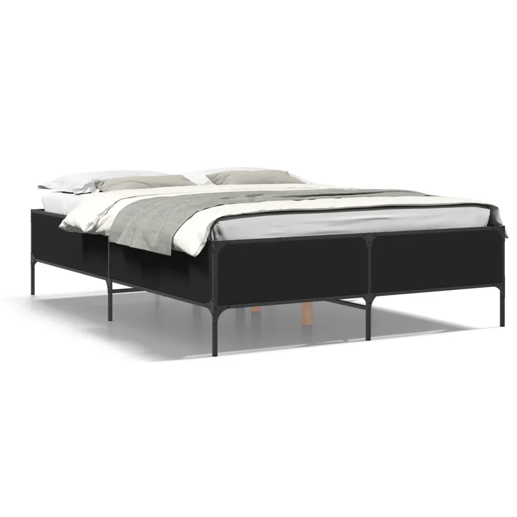 Letto matrimoniale | Letto per adulti | Giroletto Nero 140x200 cm in Legno Multistrato e Metallo