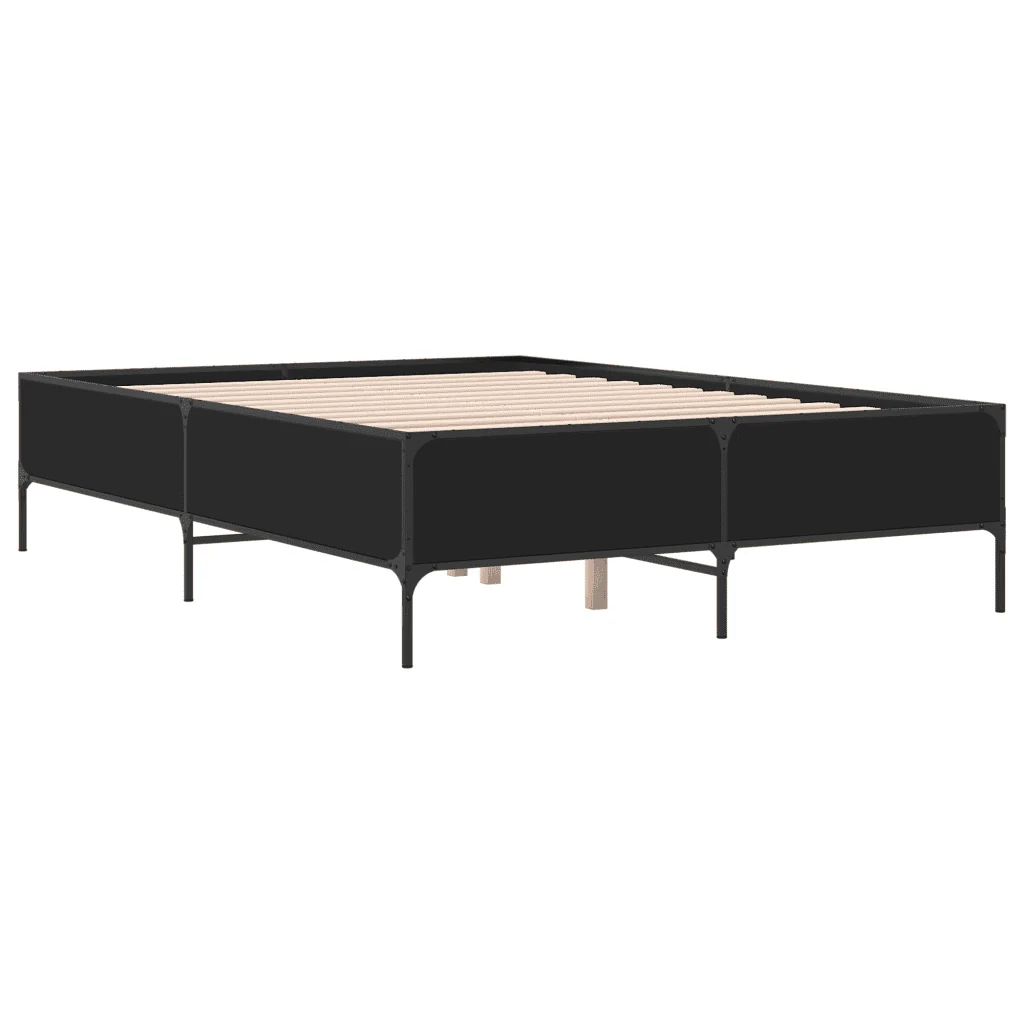 Letto matrimoniale | Letto per adulti | Giroletto Nero 140x200 cm in Legno Multistrato e Metallo - Image 3