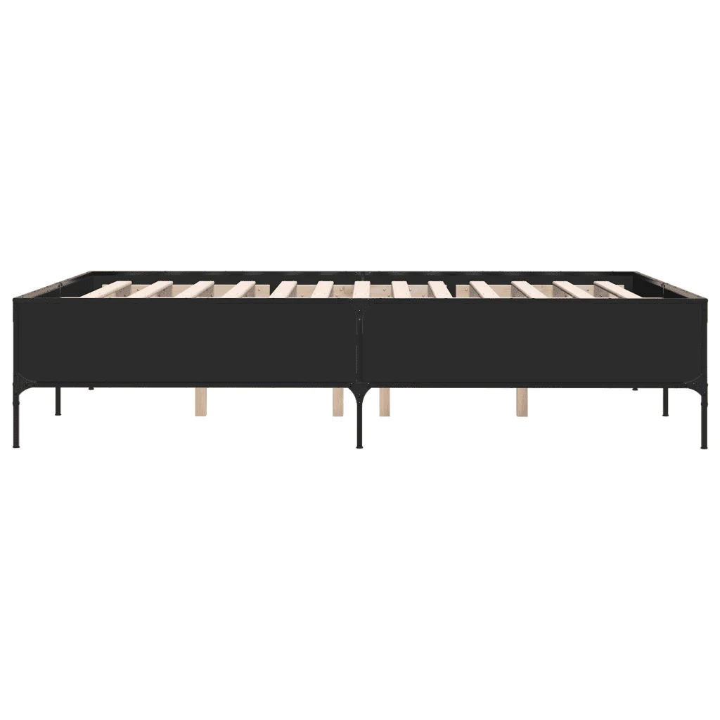 Letto matrimoniale | Letto per adulti | Giroletto Nero 140x200 cm in Legno Multistrato e Metallo - Image 5