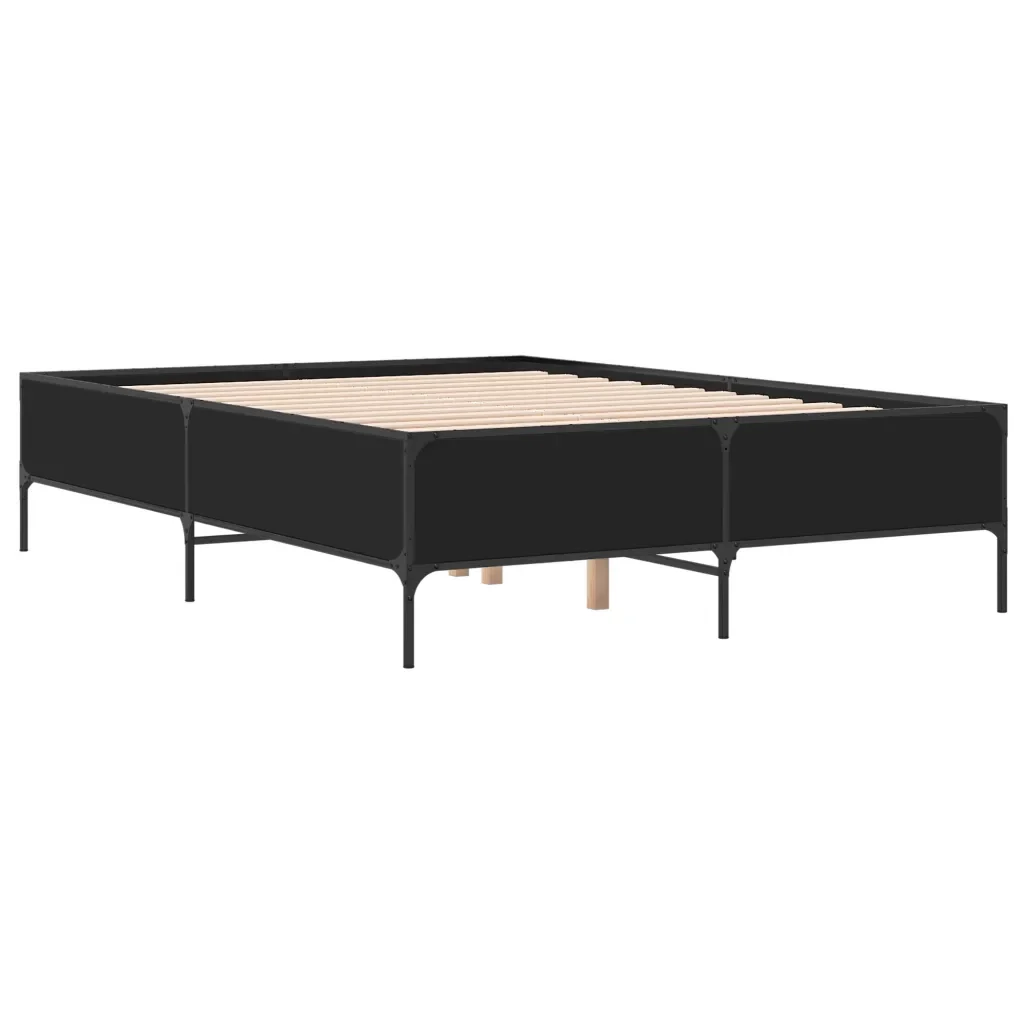 Letto matrimoniale | Letto per adulti | Giroletto Nero 140x200 cm in Legno Multistrato e Metallo - Image 6