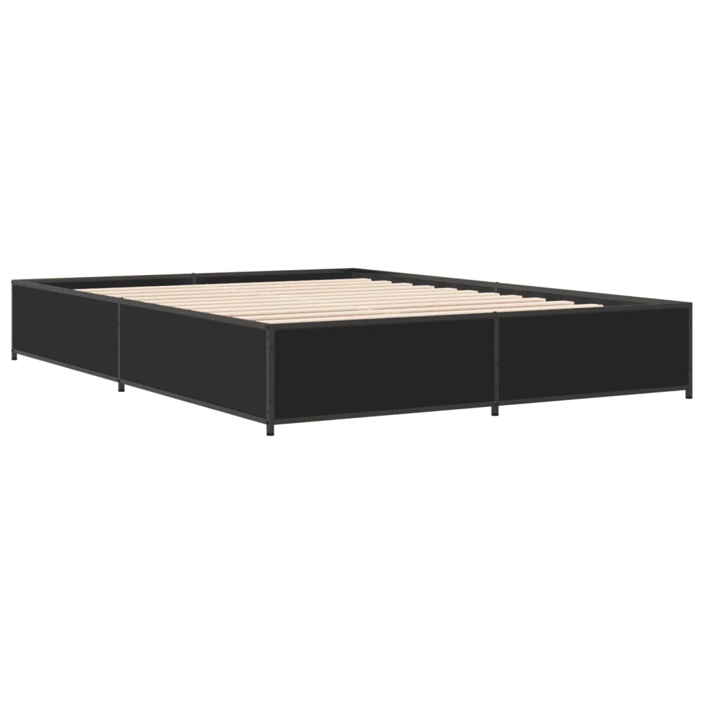 Letto matrimoniale | Letto per adulti | Giroletto Nero 140x200 cm in Legno Multistrato e Metallo - Image 4