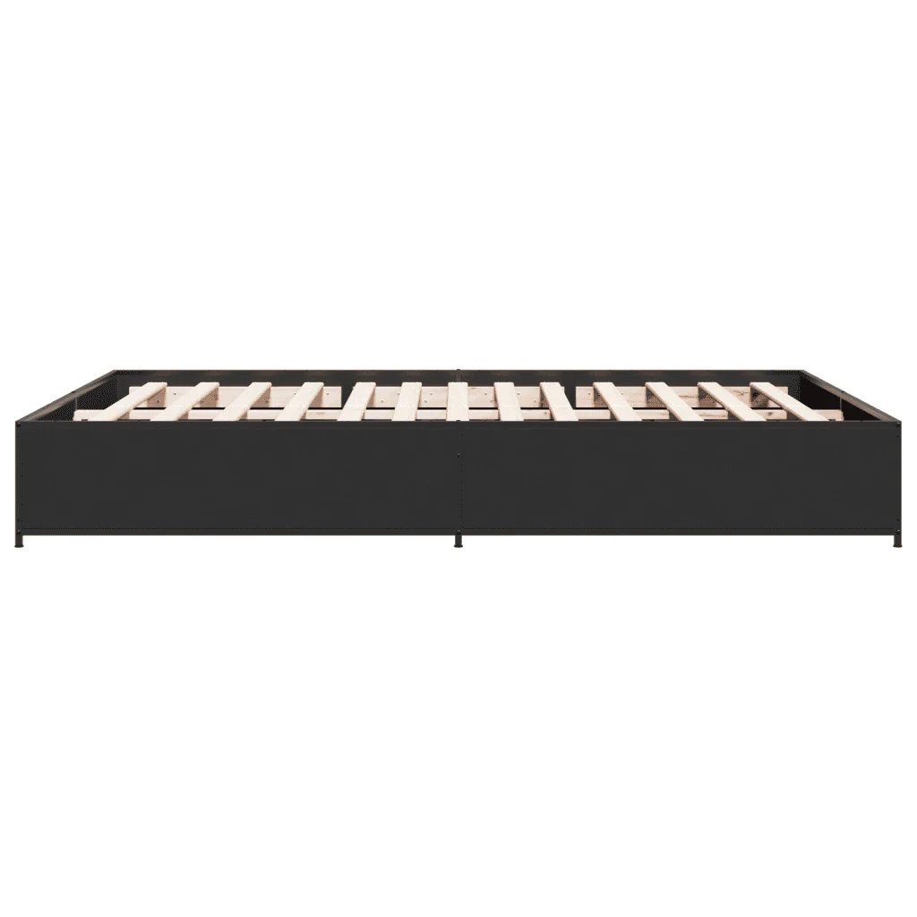Letto matrimoniale | Letto per adulti | Giroletto Nero 140x200 cm in Legno Multistrato e Metallo - Image 5