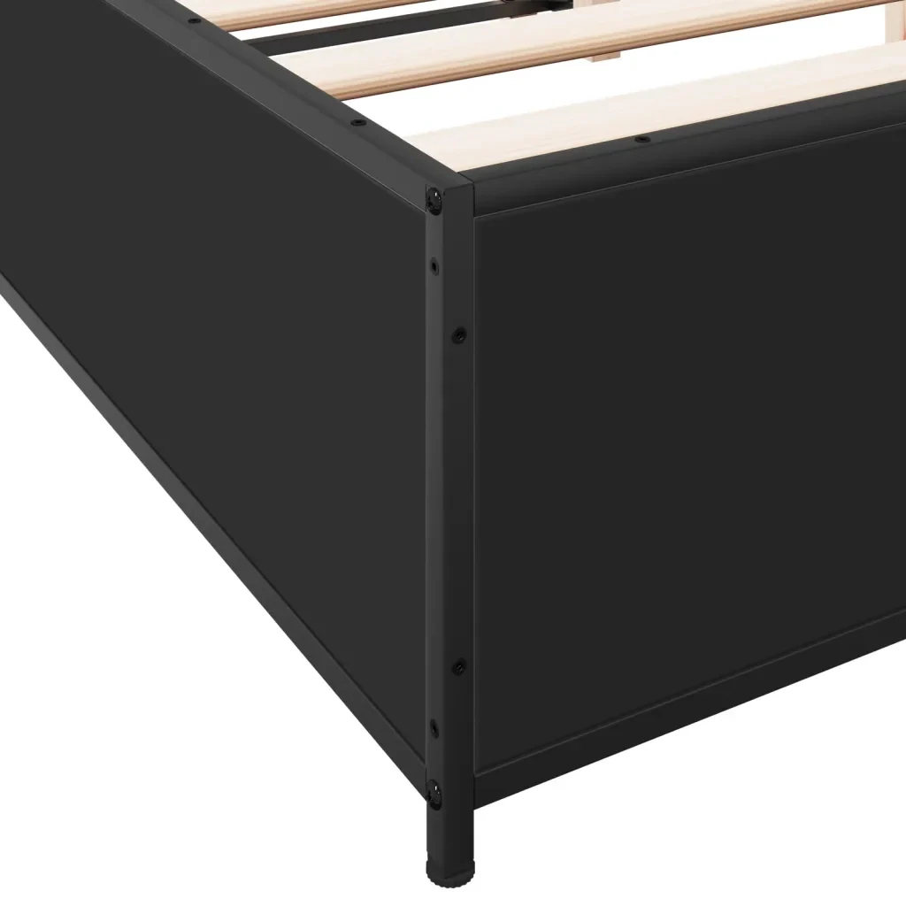 Letto matrimoniale | Letto per adulti | Giroletto Nero 140x200 cm in Legno Multistrato e Metallo - Image 7