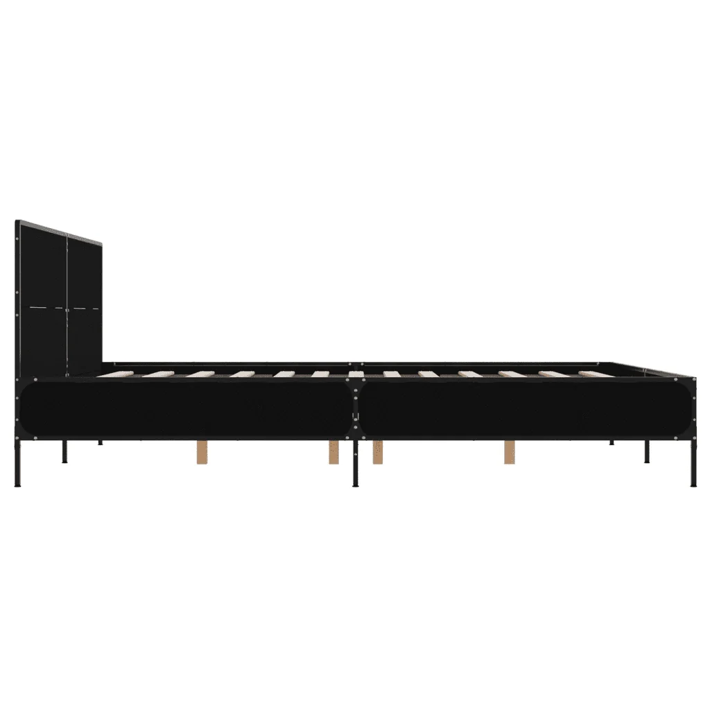 Letto matrimoniale | Letto per adulti | Giroletto Nero 140x200 cm in Legno Multistrato e Metallo - Image 5