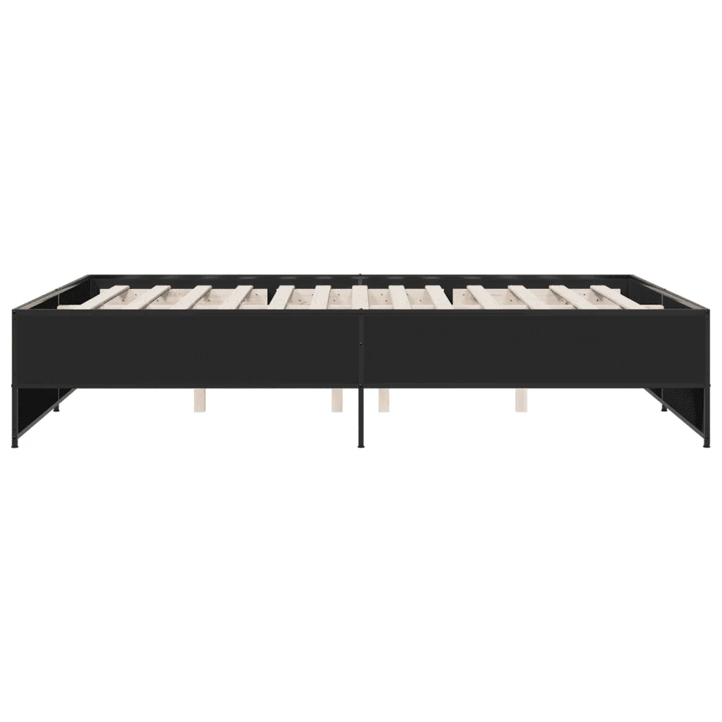 Letto matrimoniale | Letto per adulti | Giroletto Nero 140x200 cm in Legno Multistrato e Metallo - Image 5