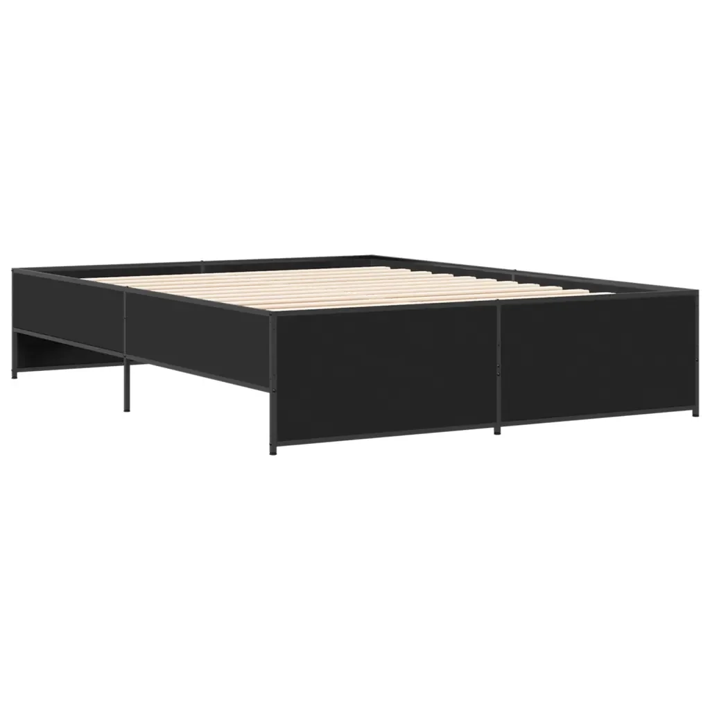 Letto matrimoniale | Letto per adulti | Giroletto Nero 140x200 cm in Legno Multistrato e Metallo - Image 6