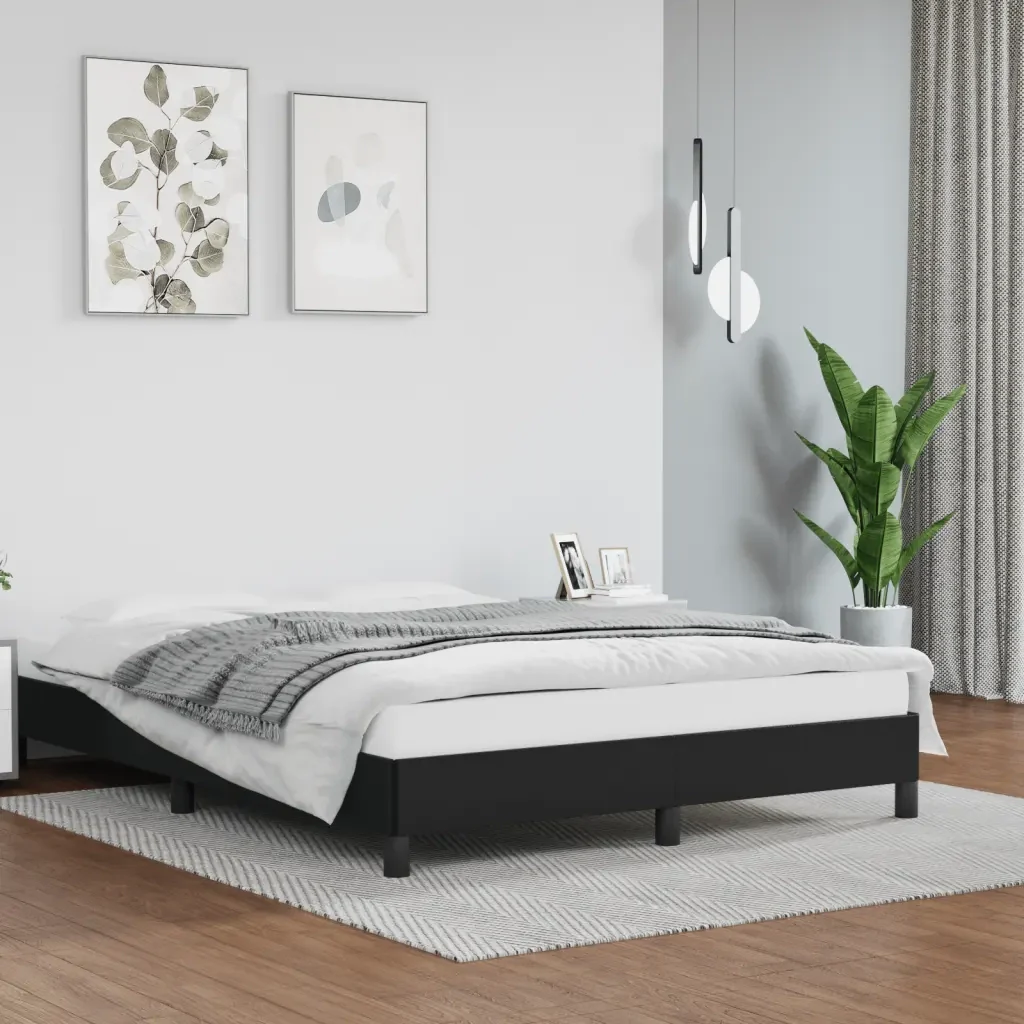 Letto matrimoniale | Letto per adulti | Giroletto Nero 140x200 cm in Similpelle - Image 2