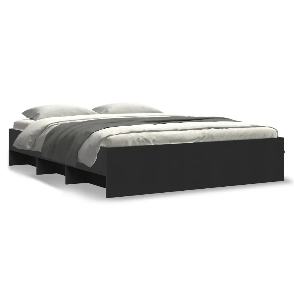 Letto matrimoniale | Letto per adulti | Giroletto Nero 150x200 cm in Legno Multistrato